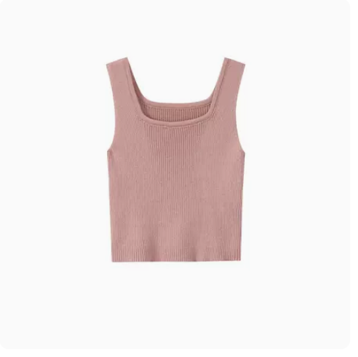 Cropped Slim Fit Vest (Pink) (One Size)