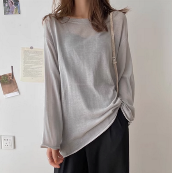 Sun Cover Shirt Loose & Versatile T-Shirt (Grey) (Size: One Size)