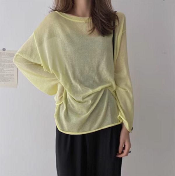 Sun Protection BlouseLoose & Versatile T-Shirt (Goose Yellow) (Size: One Size)