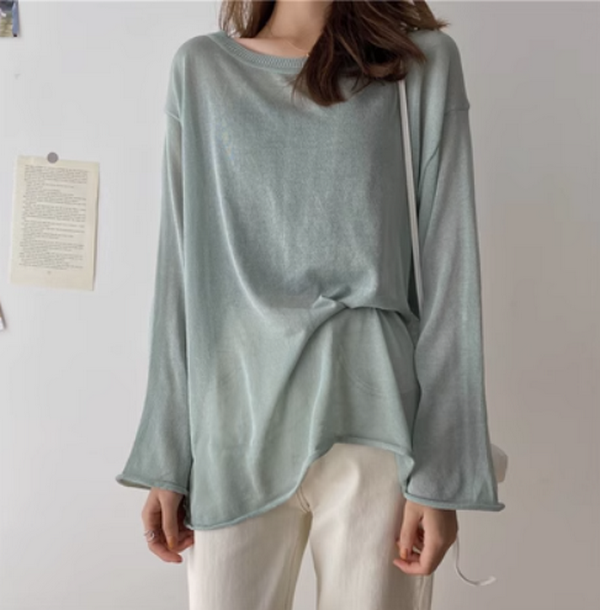 Sun Protection BlouseLoose & Versatile T-Shirt (Light Green) (Size: One Size)