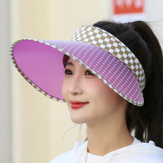 熱賣格子空頂防曬遮陽帽女（棕色）