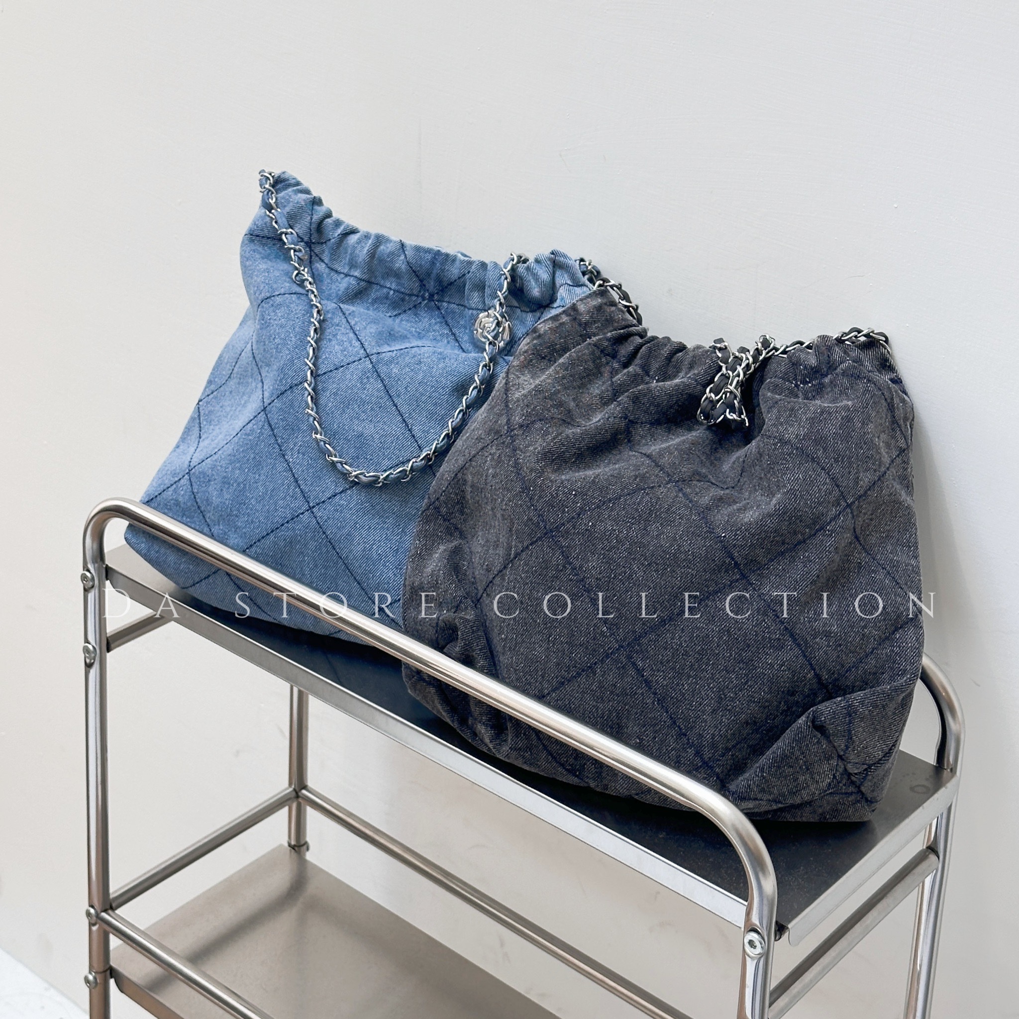 小香風菱格紋牛仔肩背包/二色