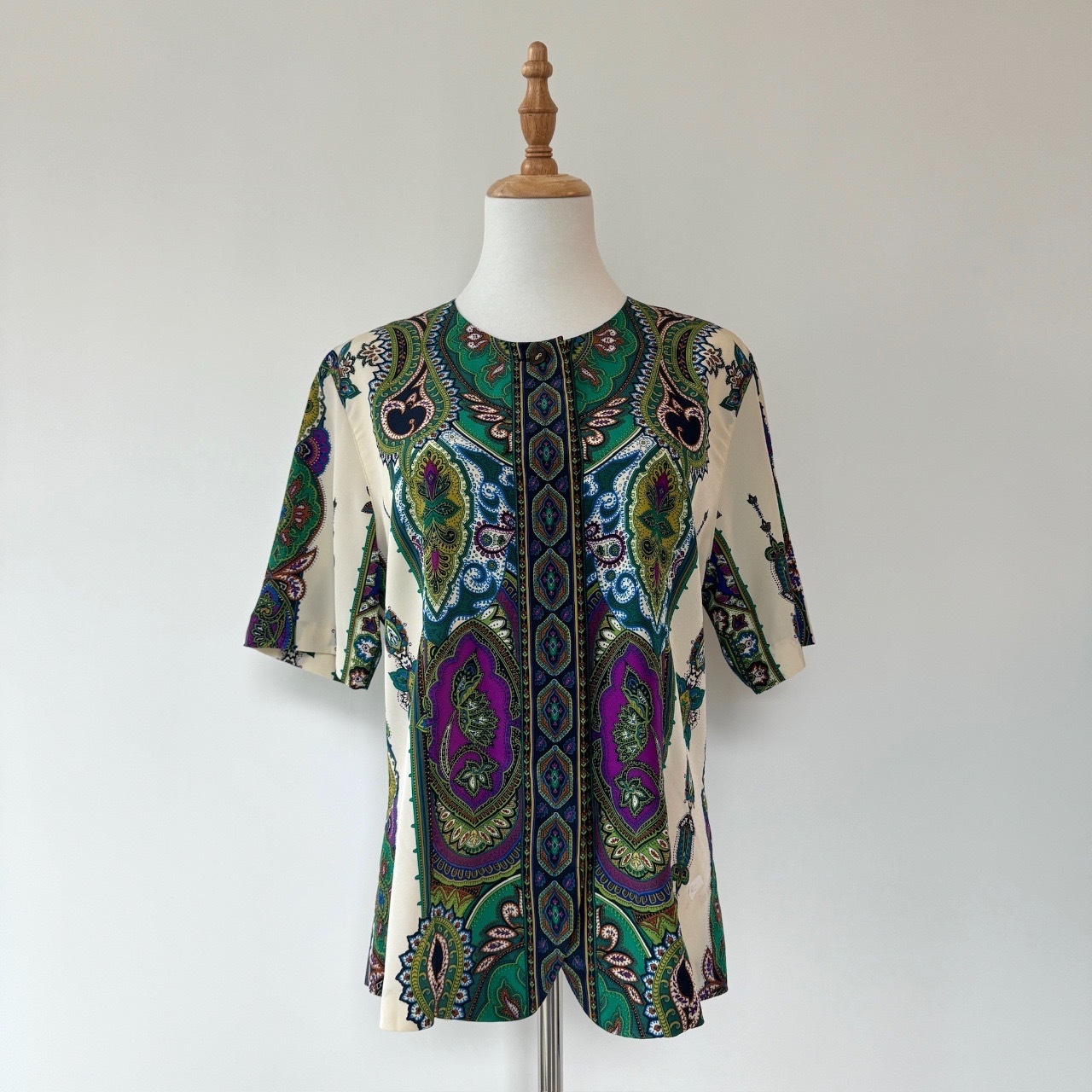 孔雀開屏感綠色腰果花上衣