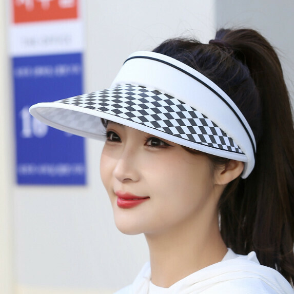 熱賣棋盤格無頂透氣防曬遮陽帽女（白色）