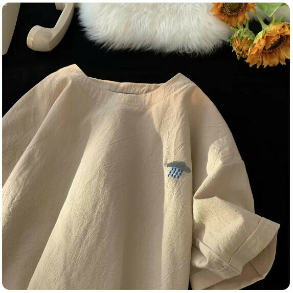 Simple short-sleeved T-shirt for men (T126 beige [size M_5XL] (contact customer service to confirm the shipping size after placing an order))