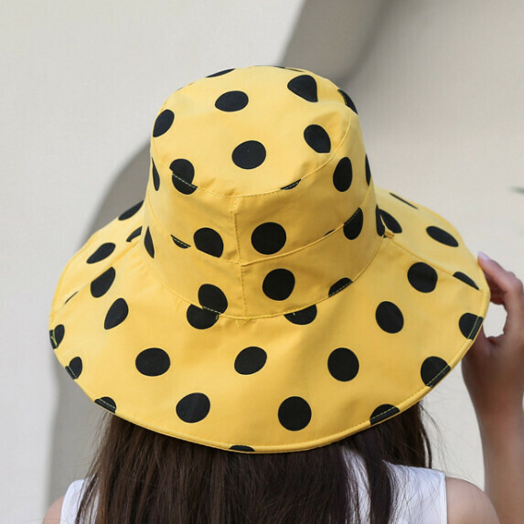Hot selling large brim sun protection double-sided hat for women (yellow)