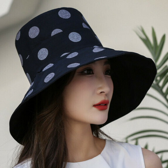 Hot selling large brim sun protection double-sided hat for women (black)