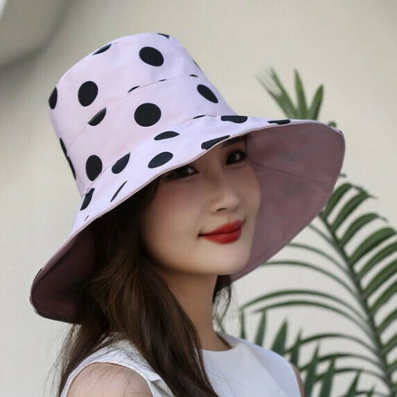 Hot selling large brim sun protection double-sided hat for women (pink)