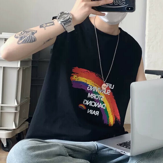 Sleeveless T-shirt man (black [size S_5XL] (contact customer service to confirm the shipping size after placing an order))