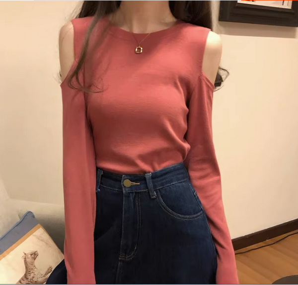 Sweet Babes Off-the-Shoulder Top T-Shirt (Pink) (Size: One Size)