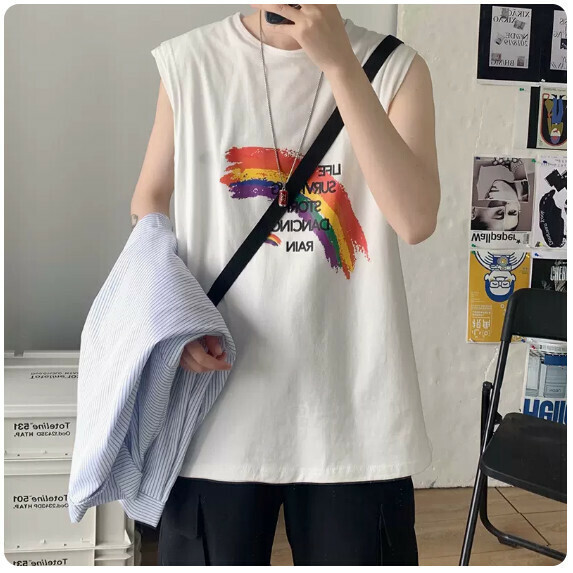 Sleeveless T-shirt man (white [size S_5XL] (contact customer service to confirm the shipping size after placing an order))