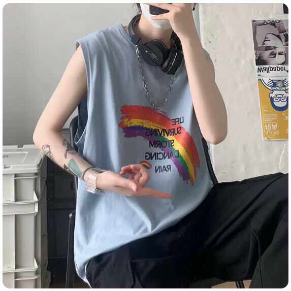 Sleeveless T-shirt man (light blue [size S_5XL] (contact customer service to confirm the shipping size after placing an order))