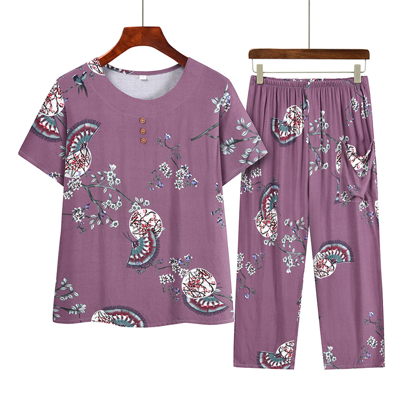 Middle-aged and elderly mom short sleeve set (XL-4XL size 1 color) [After placing an order, please contact customer service to confirm the shipping size]