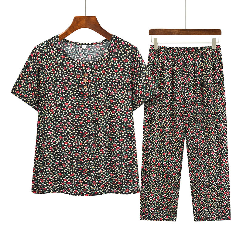 Middle-aged and elderly mom short-sleeved suit (XL-4XL size 2 color) [Please contact customer service to confirm the shipping size after placing an order]