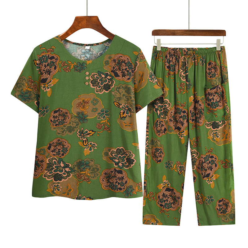 Middle-aged and elderly mom short-sleeved suit (XL-4XL size 5 color) [After placing an order, please contact customer service to confirm the shipping size]