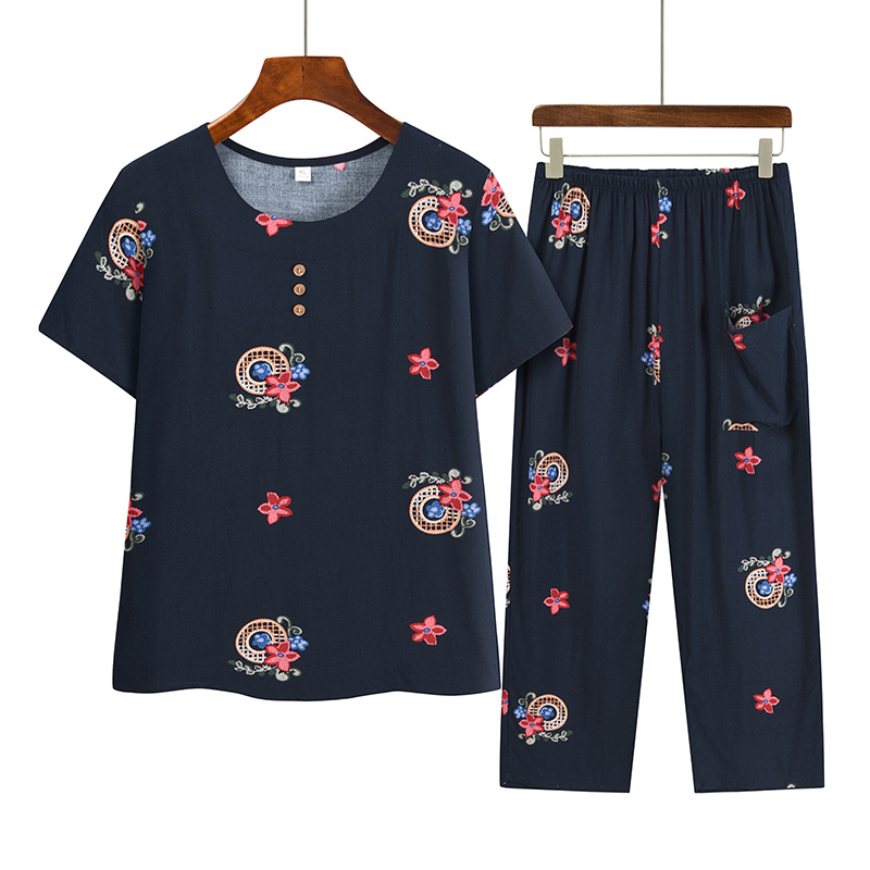 Middle-aged and elderly mothers short sleeve set (XL-4XL size 7 color) [Please contact customer service to confirm the shipping size after placing an order]