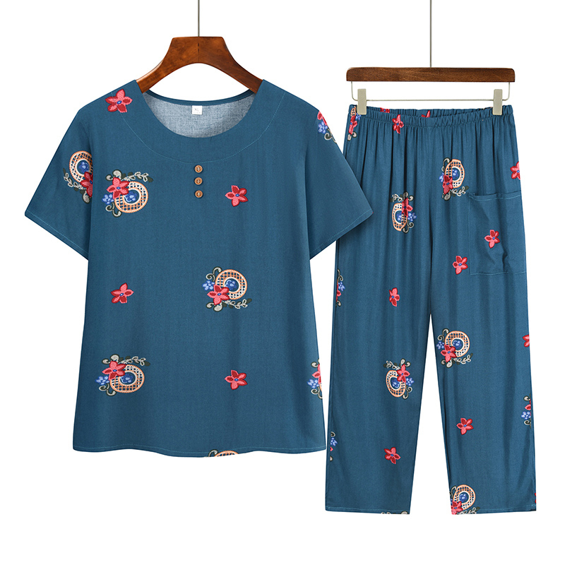 Middle-aged and elderly mothers short sleeve set (XL-4XL size 8 color) [Please contact customer service to confirm the shipping size after placing an order]