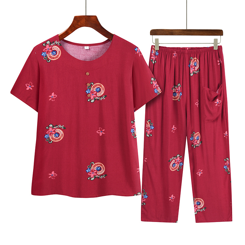 Middle-aged and elderly mothers short sleeve set (XL-4XL size 9 color) [After placing an order, please contact customer service to confirm the shipping size]
