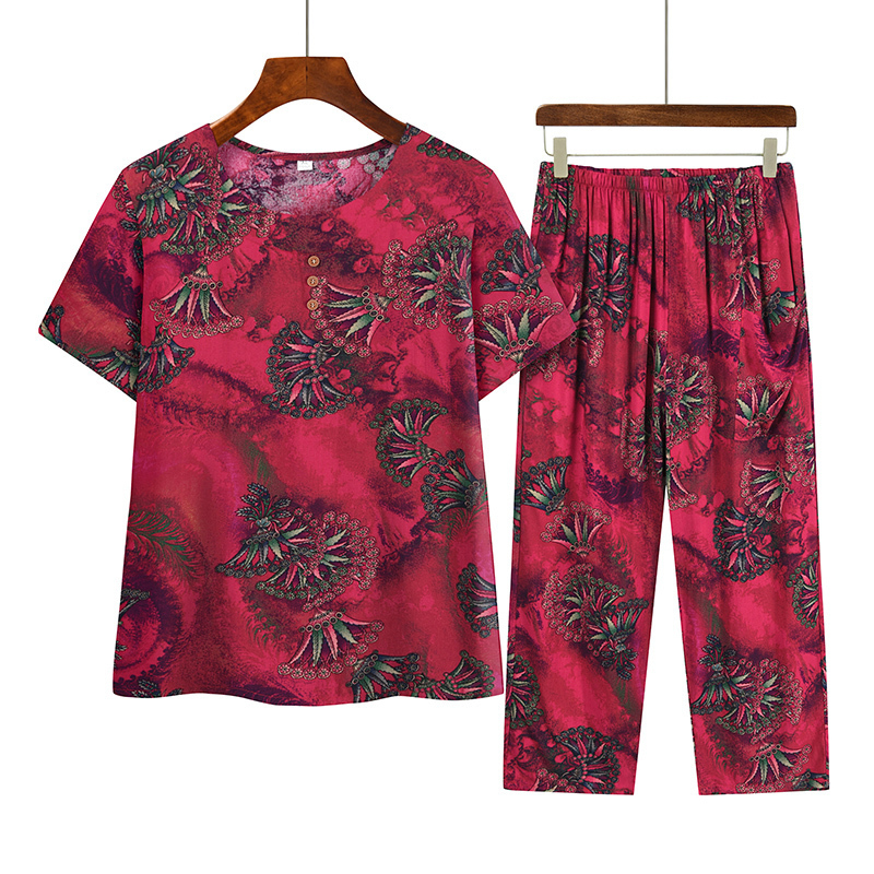 Middle-aged and elderly mother's short-sleeved suit (XL-4XL size 10 color) [After placing an order, please contact customer service to confirm the shipping size]