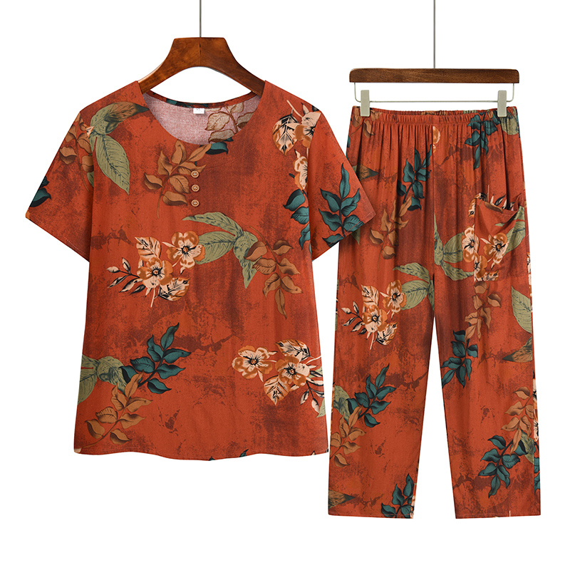 Middle-aged and elderly mothers short sleeve set (XL-4XL size 11 color) [Please contact customer service to confirm the shipping size after placing an order]