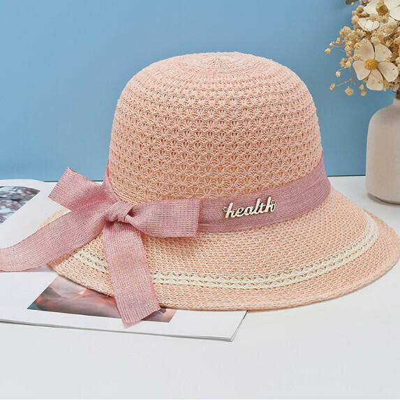 Hot selling sun protection dome straw hat for women (pink)