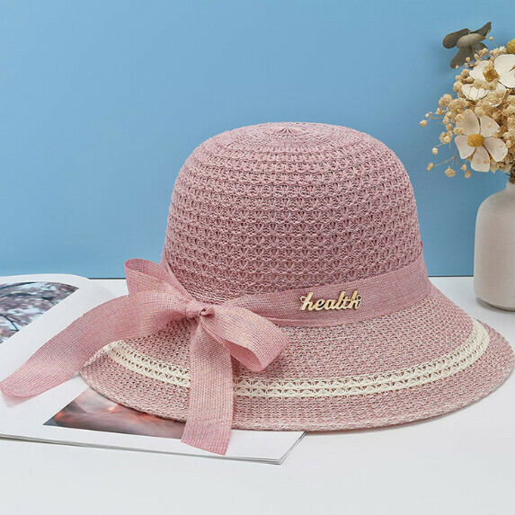 Hot selling sun protection dome straw hat for women (rose red)