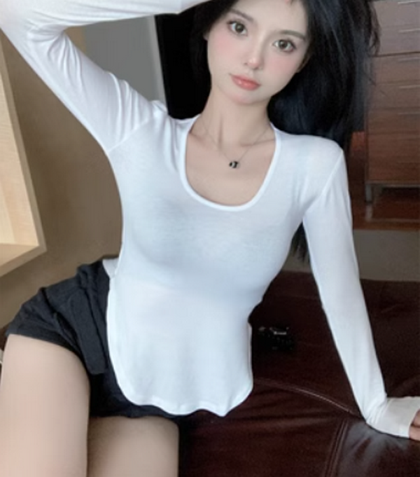 Women's T-Shirt Long Sleeve (White) (Size: One Size)