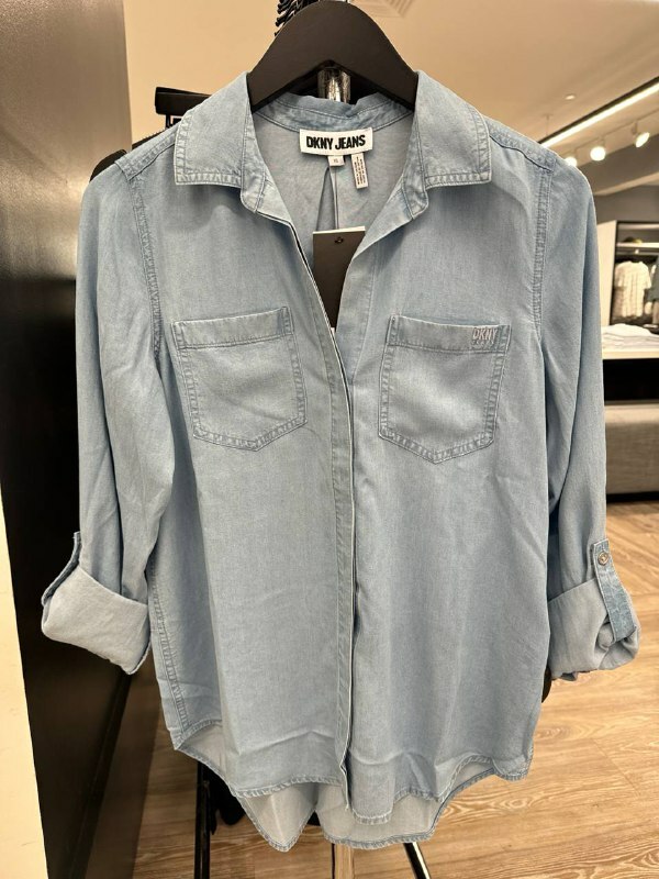 [S] DKNY SPLIT BACK BUTTON FRONT SHIRT,CHAMBRAY, DJ4W2017-FJZ (SD933)