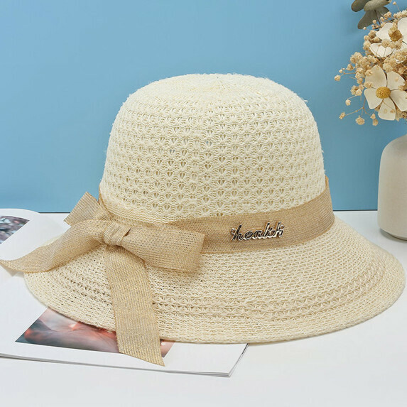 Hot selling sun protection dome straw hat for women (beige)