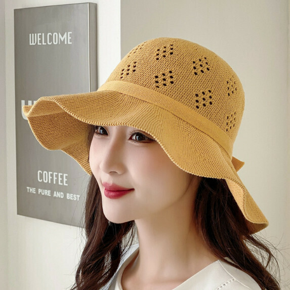 Hot selling large brim sun protection fisherman hat for women (yellow)