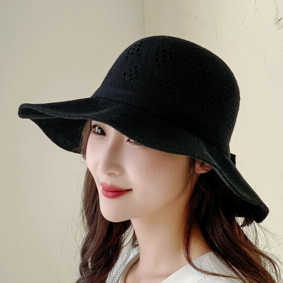 Hot selling large brim sun protection fisherman hat for women (black)