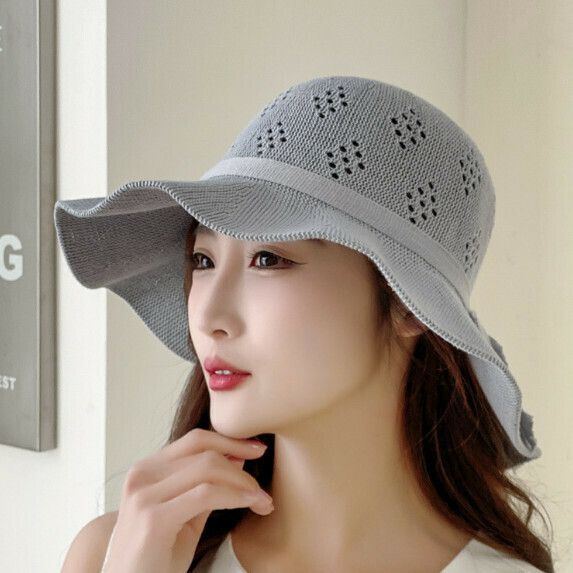 Hot selling large brim sun protection fisherman hat for women (grey)