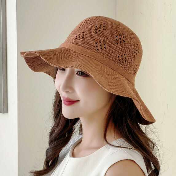Hot selling large brim sun protection fisherman hat for women (brown)