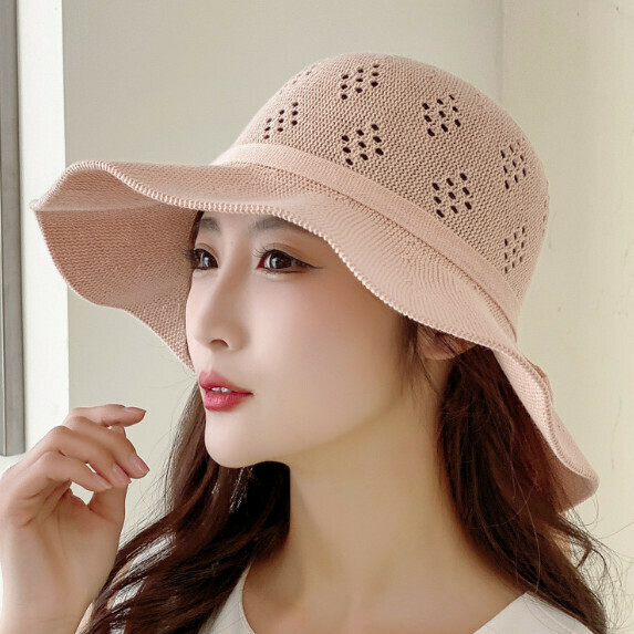 Hot selling large brim sun protection fisherman hat for women (light pink)