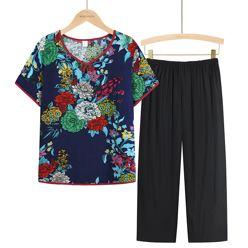 Middle-aged and elderly mothers short sleeve set (XL-4XL size 8 color) [Please contact customer service to confirm the shipping size after placing an order]
