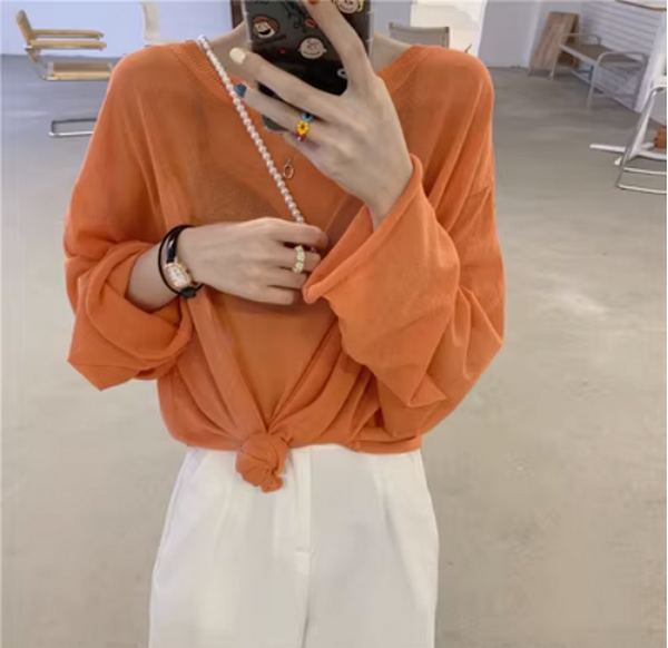 Sun protection smock loose and versatile foreign T-shirt (orange) ( Size: one size)