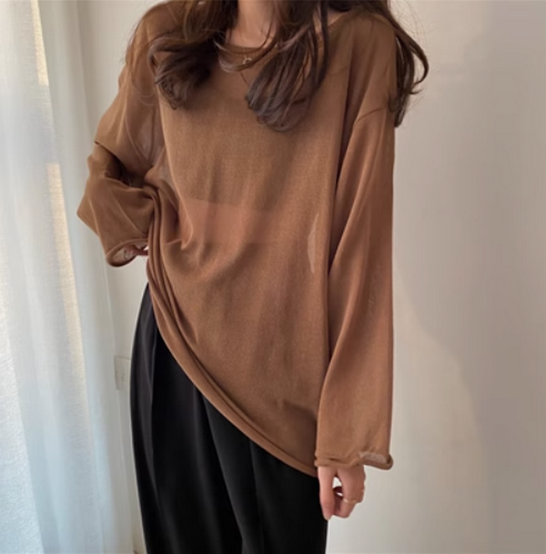 Sun Protection Cover-up Loose and Versatile T-Shirt (Coffee Color) (Size: One Size)