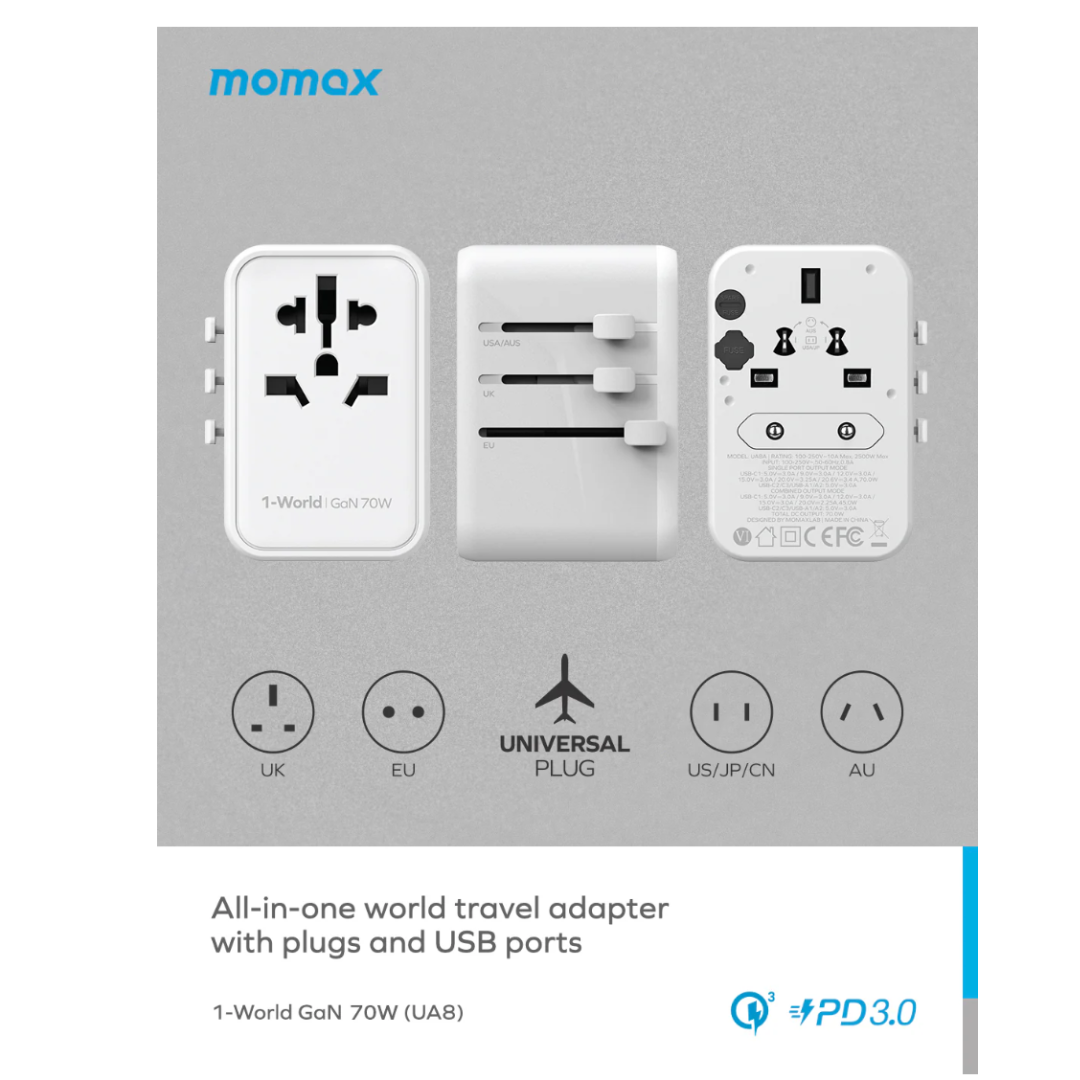 Momax 1-World 70W 5 Port+AC  方便式旅行插座