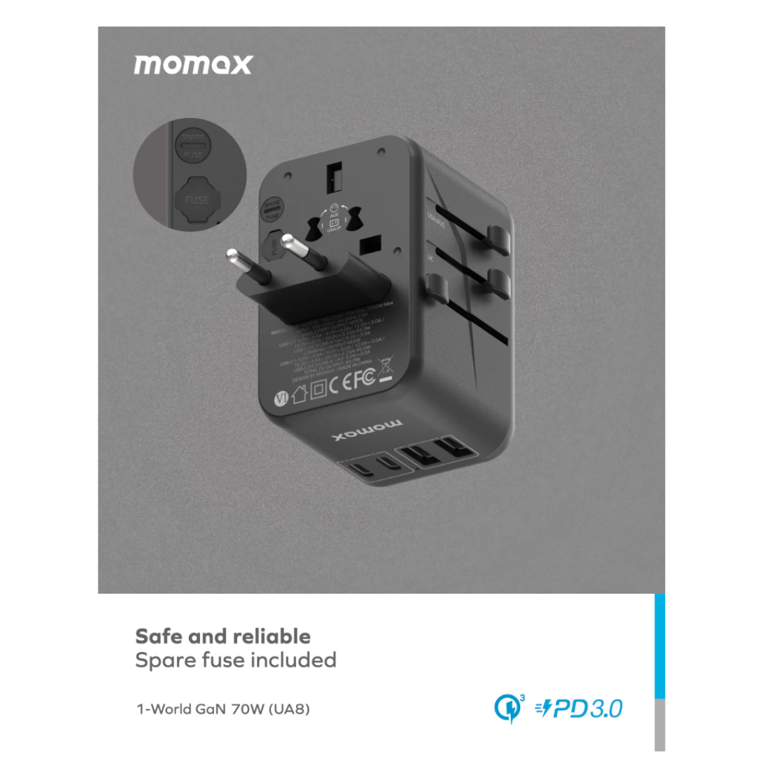 Momax 1-World 70W 5 Port+AC  方便式旅行插座