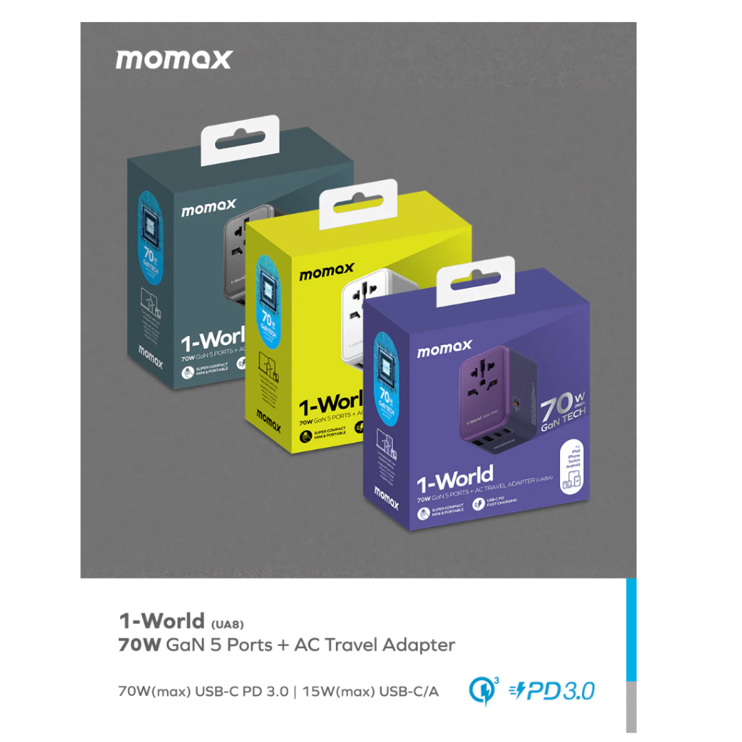 Momax 1-World 70W 5 Port+AC  方便式旅行插座