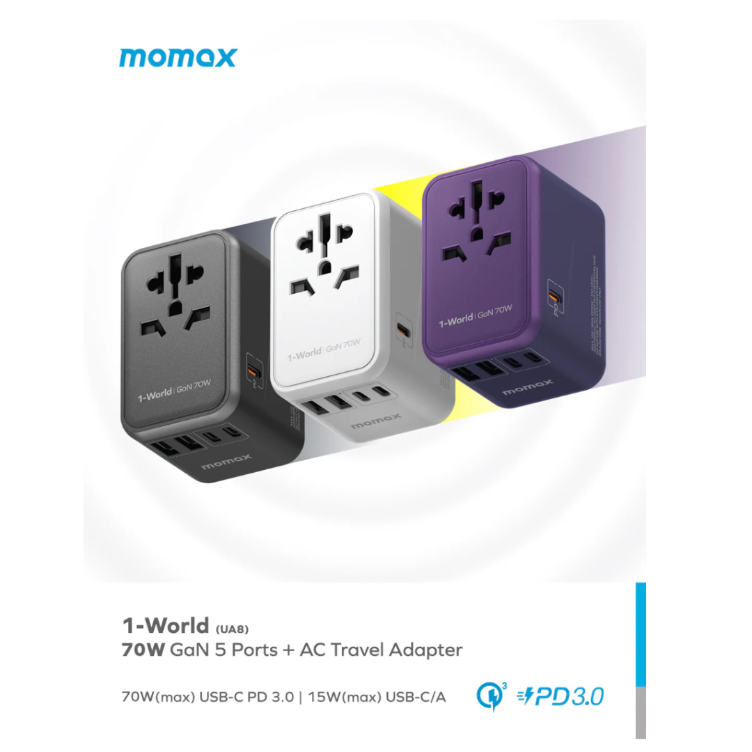 Momax 1-World 70W 5 Port+AC  方便式旅行插座