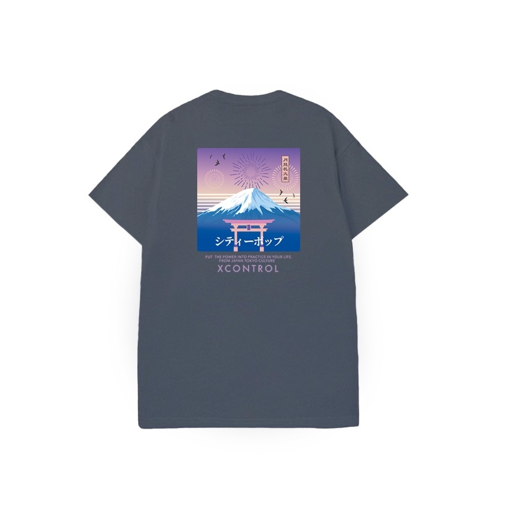 XCTRL 月見花火景短T-灰藍