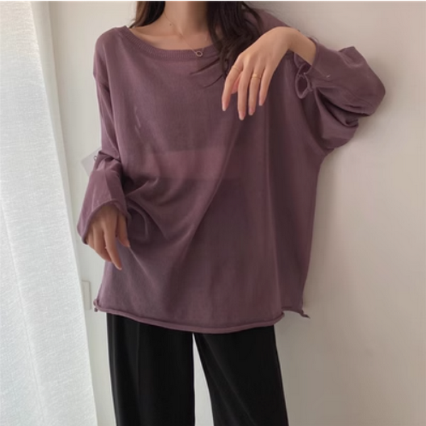 Sun Protection BlouseLoose & Versatile T-Shirt (Purple) (Size: One Size)