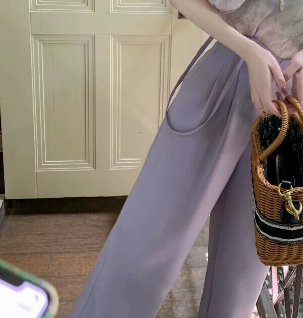 新款吊帶闊腿褲#單件(紫色)(M-4XL碼) (下單後聯系客服確認尺碼) 