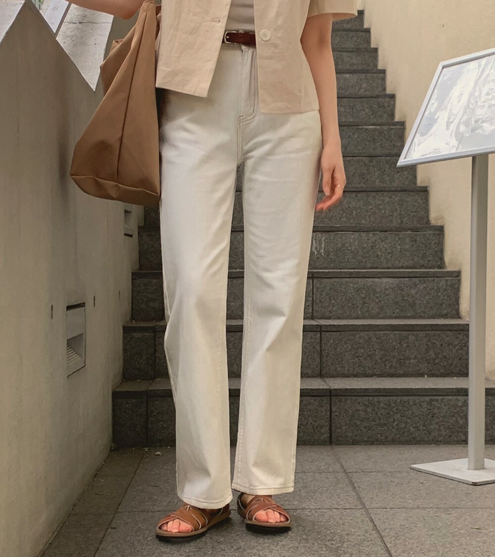 韓國grace muse授權 極簡高腰版型修身純棉直筒褲