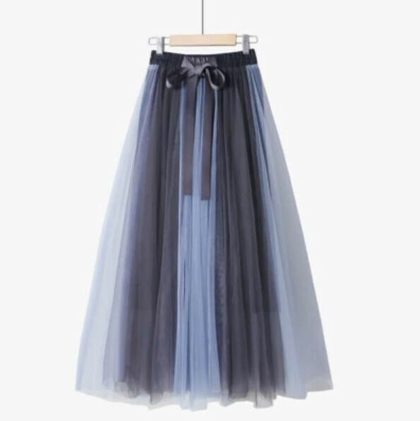 Contrasting mesh lace skirt (blue + dark gray two-tone panels - one-size-fits-all waist tight)
