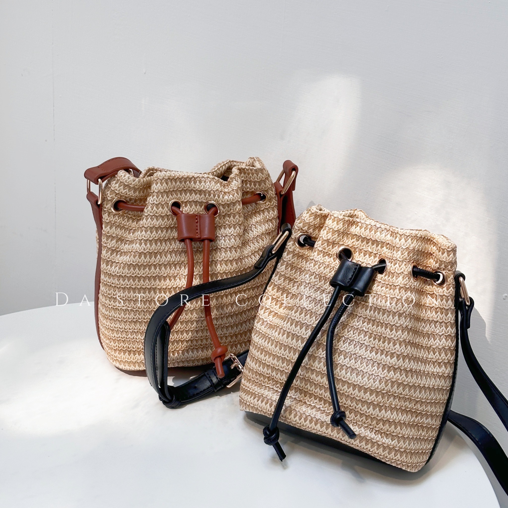 法式浪漫草編水桶包/二色