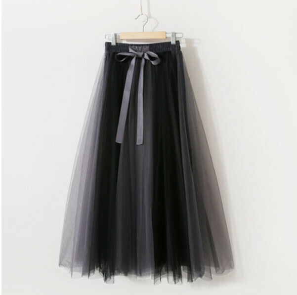 Contrasting mesh lace skirt (grey + black two-tone panels - one-size-fits-all waist tight)