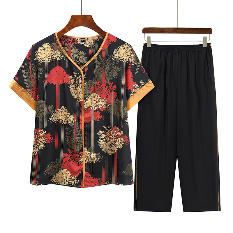 Middle-aged and elderly mom short-sleeved suit (XL-4XL size red) [After placing an order, please contact customer service to confirm the shipping size]