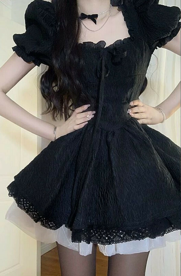 Fat mm waist slim square neck dress#Single piece (black) (M-4XL size) (Contact customer service to confirm the size after placing an order) 